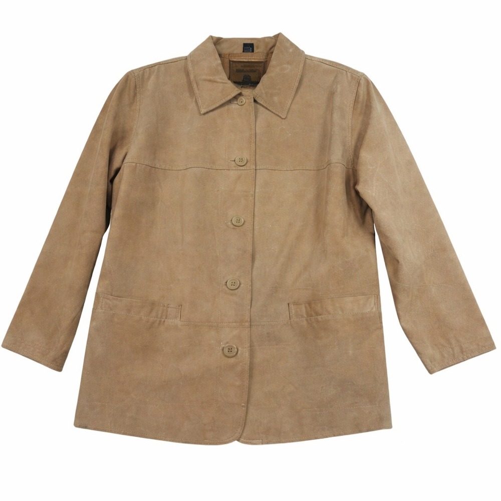 St. John's Bay Suede Leather Button Front Jacket Women's Petite Large Beige‎